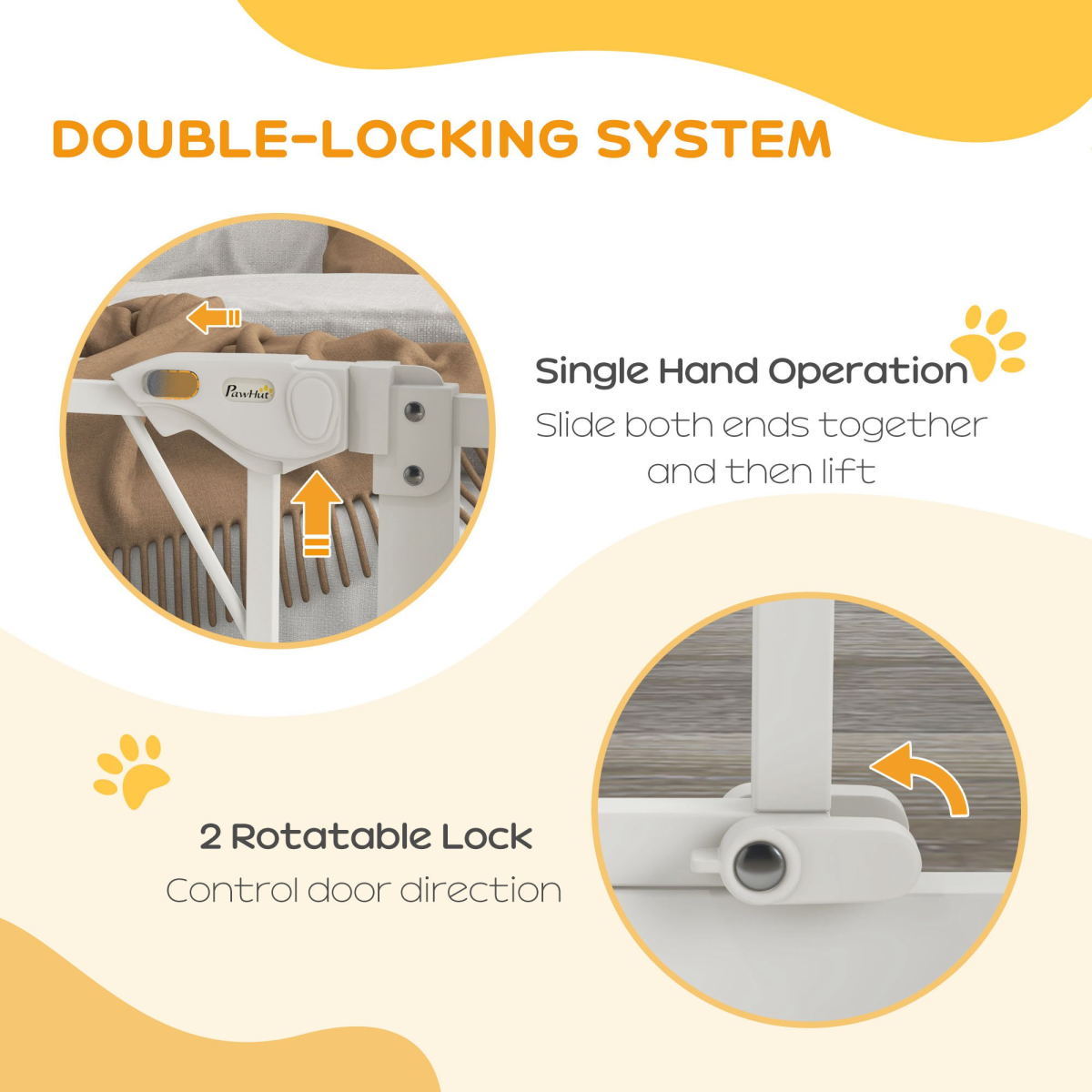 PawHut Pressure Fit Safety Gate with Auto Closing Door & Double Lock – Dog Gate for 74-80cm Openings, White