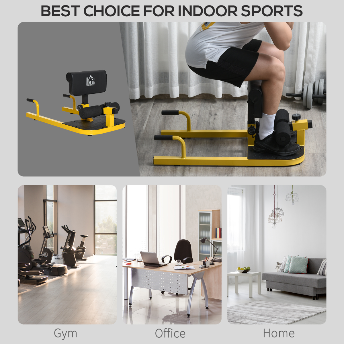 HOMCOM 3-in-1 Sissy Squat Machine with Sit-Up & Push-Up Functions – Adjustable Leg Exercise Bench for Home Gym
