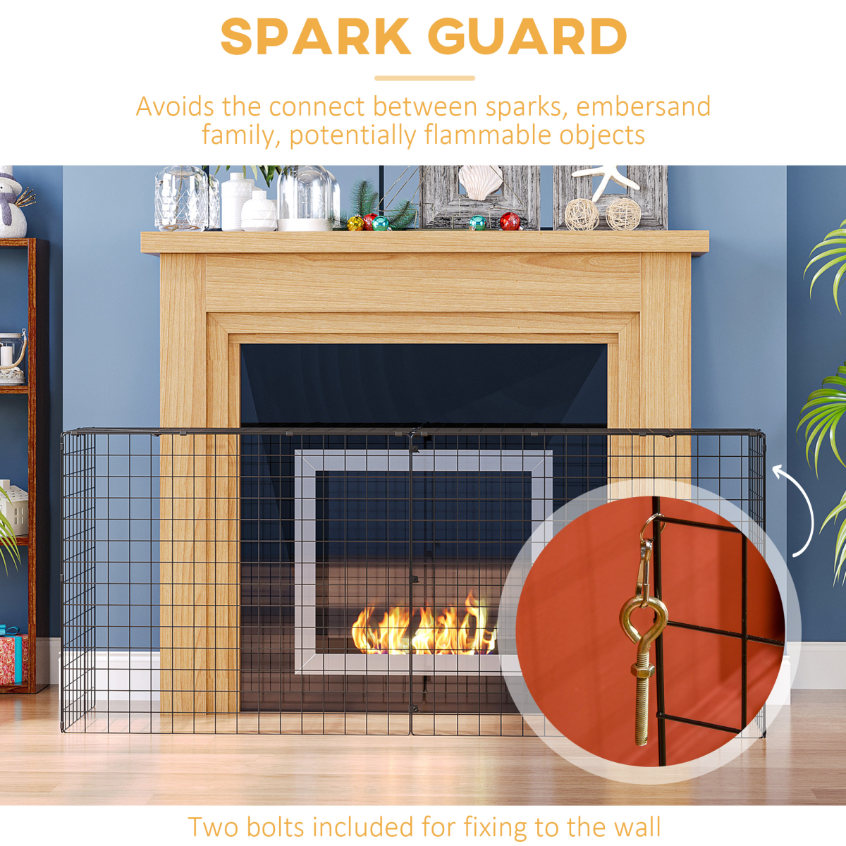 HOMCOM Extendable Fireguard Screen – Sturdy Fire Safety Guard for Children and Pets, Black