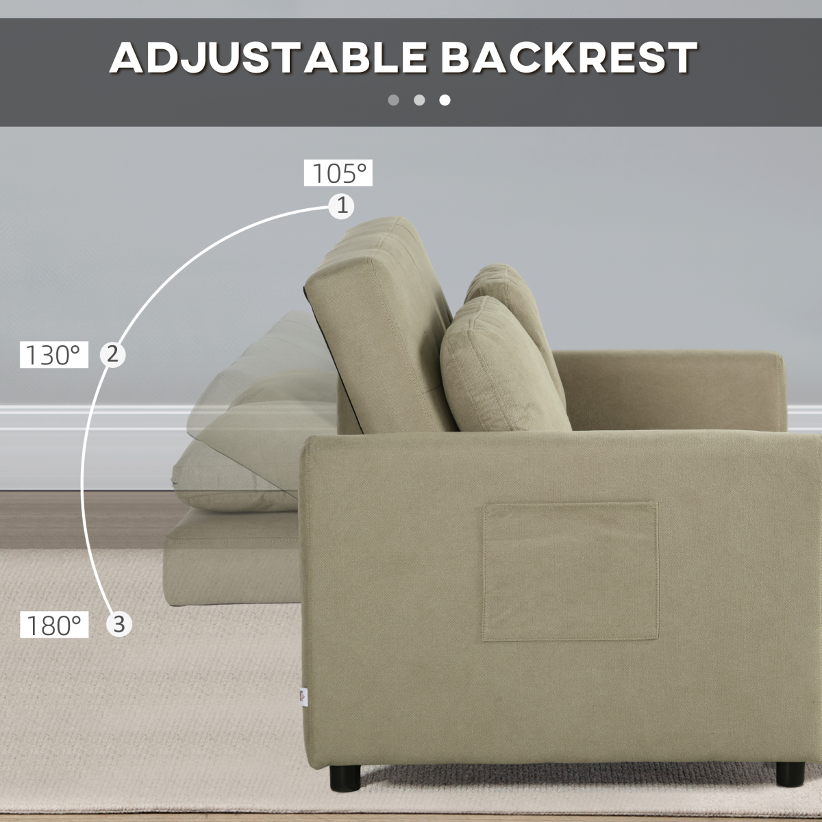 HOMCOM Click-Clack 2 Seater Sofa Bed with Cushions & Side Pockets – Space-Saving Guest Settee, Brown
