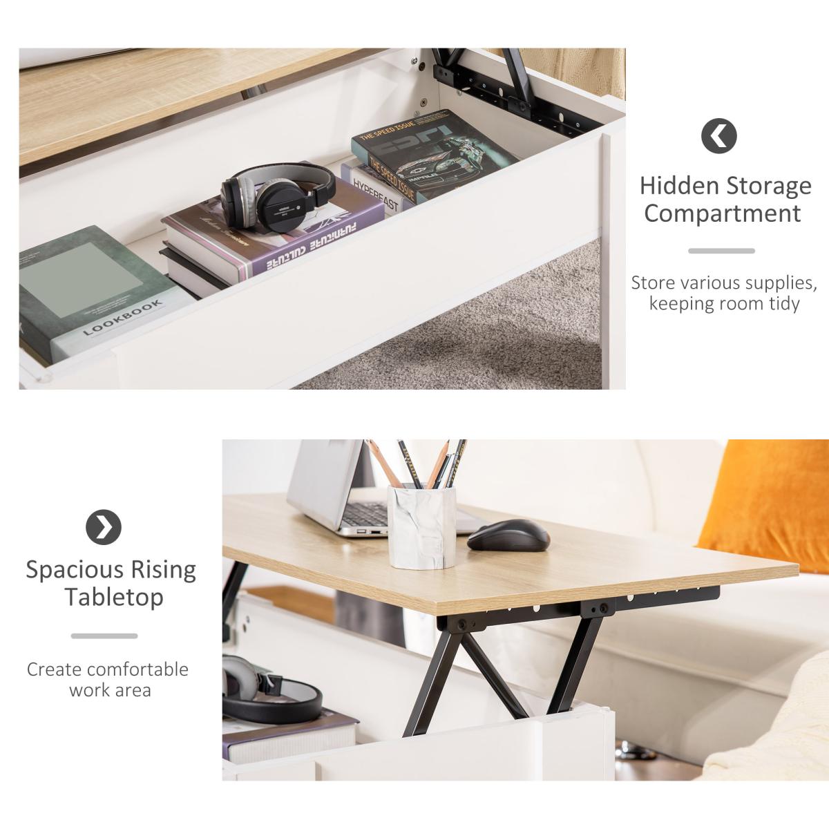 HOMCOM Lift-Top Coffee Table with Hidden Storage Compartment – Laptop and Sofa Dining Table