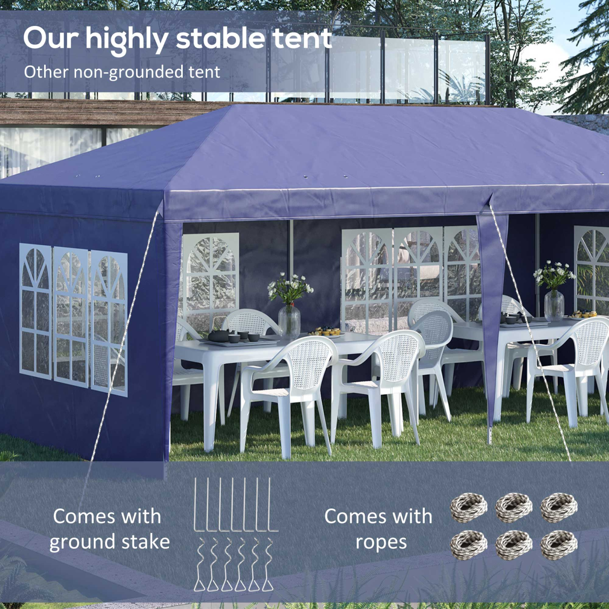 Outsunny 3x6m Heavy-Duty Gazebo Marquee Party Tent with 4 Removable Walls & Steel Frame – Garden Events, Blue