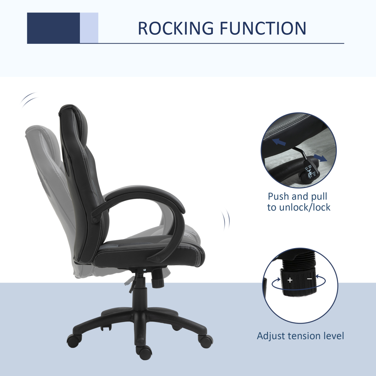 Vinsetto Executive Racing Gaming Chair with High Back, Headrest & Tilt Function – Home Office Chair, Grey PU Leather