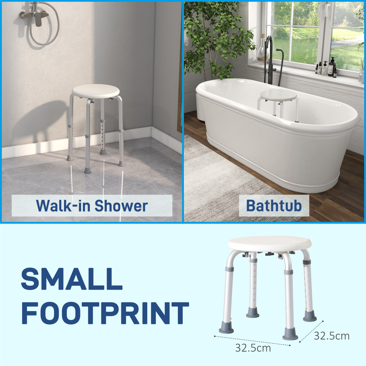 HOMCOM Adjustable Bath Chair Shower Stool with Suction Pads – Bathroom Safety Aid for the Elderly