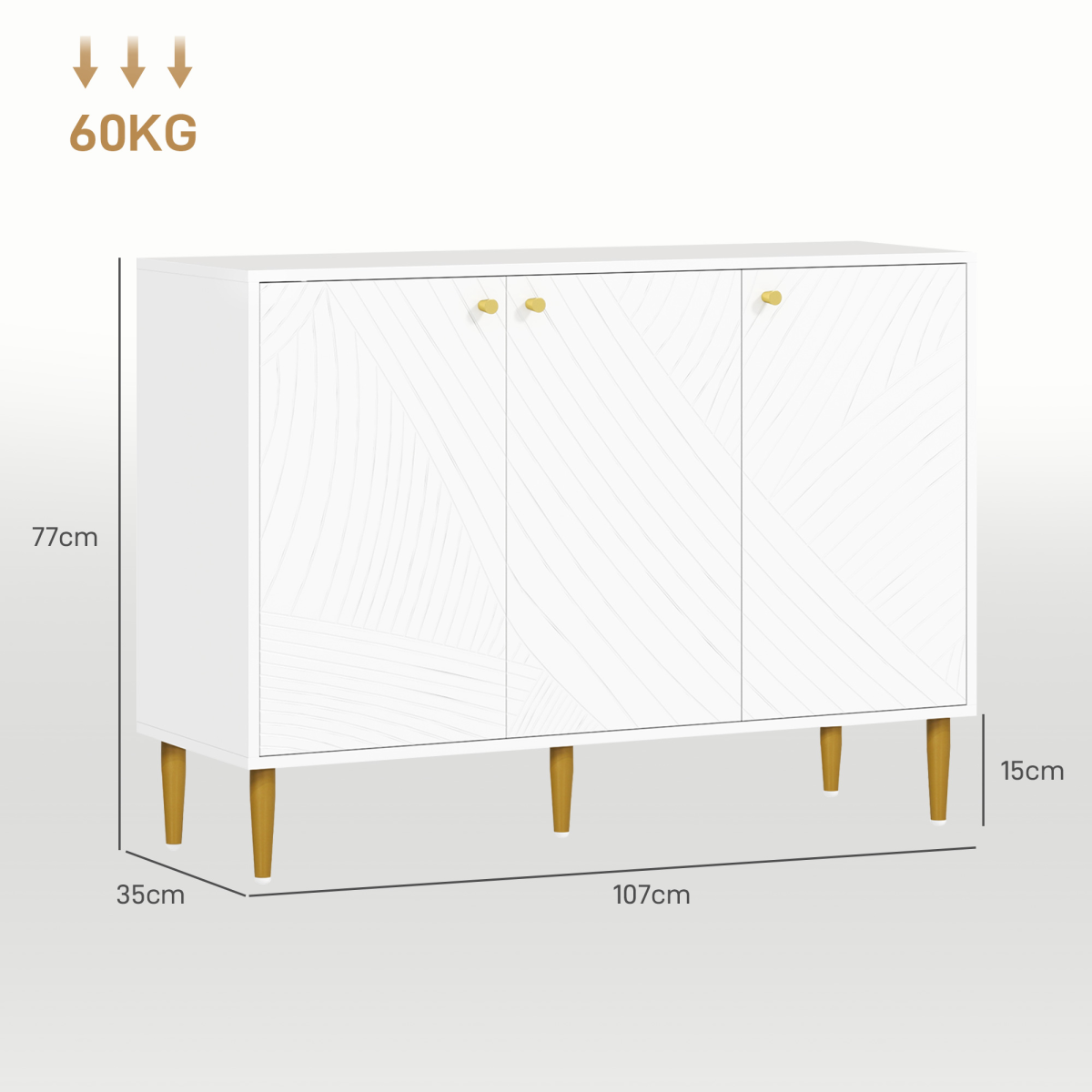 HOMCOM White Sideboard with Adjustable Shelves & Cupboard Storage – Multi-Use Storage Cabinet