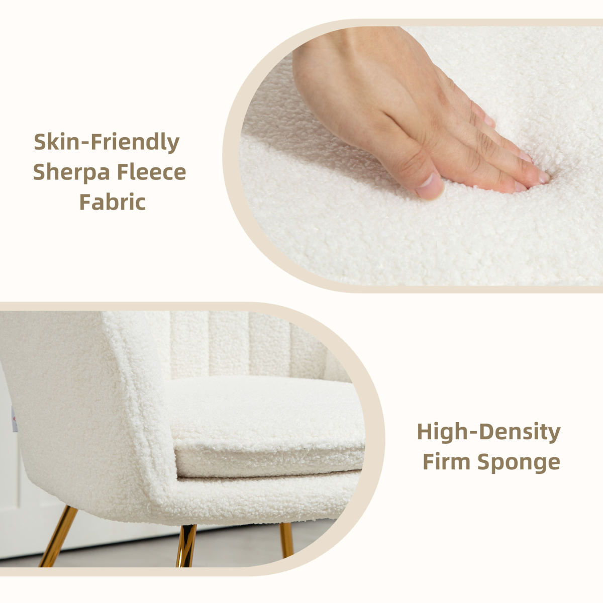 HOMCOM Cashmere-Feel Accent Armchairs with Steel Legs – Set of 2 Living Room Chairs, Cream White