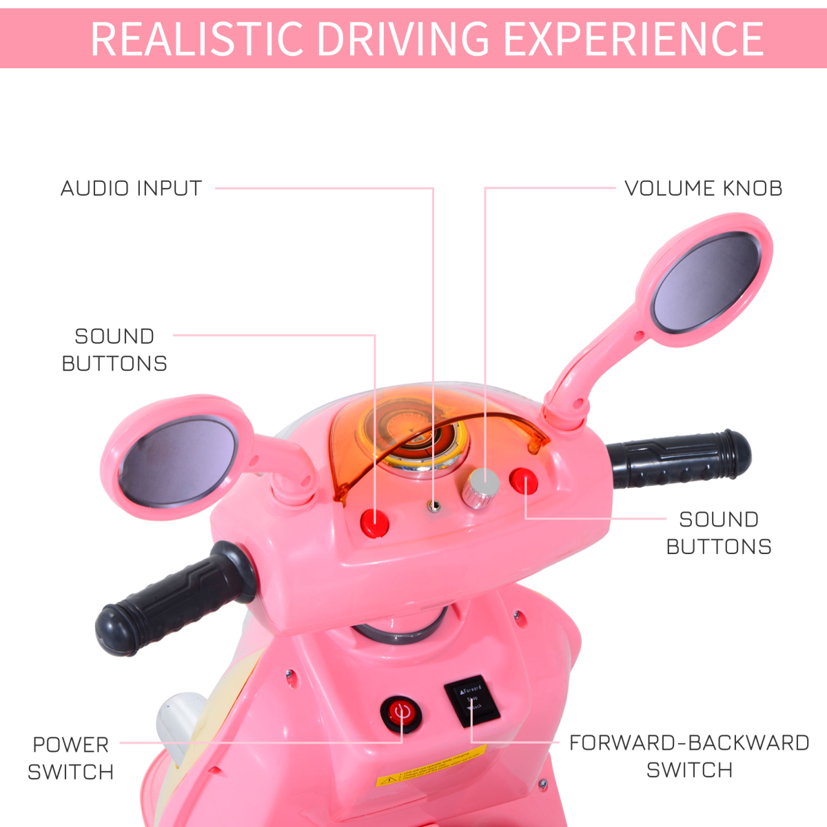 HOMCOM Electric Kids Ride-On Motorbike with Music, Headlight and Storage Box – 3-Wheel Trike, Pink