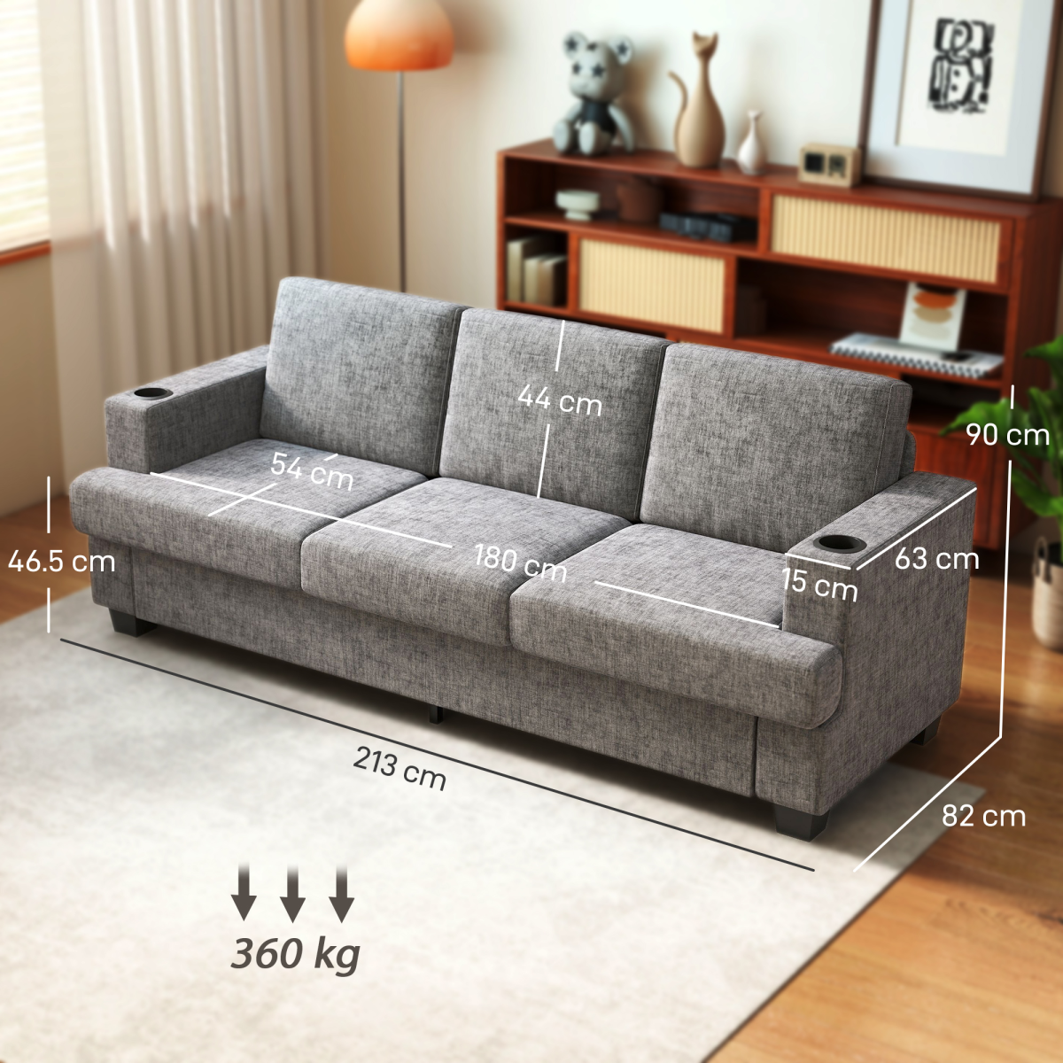HOMCOM Grey Sofa side view