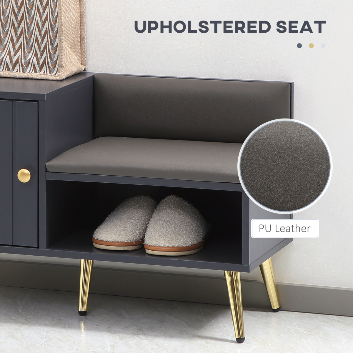 Hallway Shoe Bench with Enclosed Storage Cabinet & Padded Seat Cushion – Entryway Seating, Grey