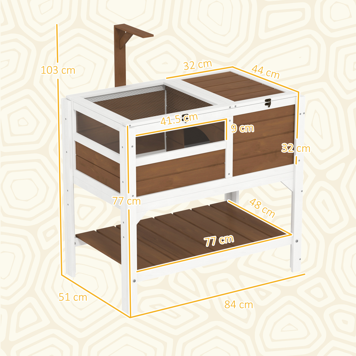PawHut Wooden Tortoise House with Run, Hide Box, Basking Area, Shelf & Lamp Holder – Reptile Habitat, Brown