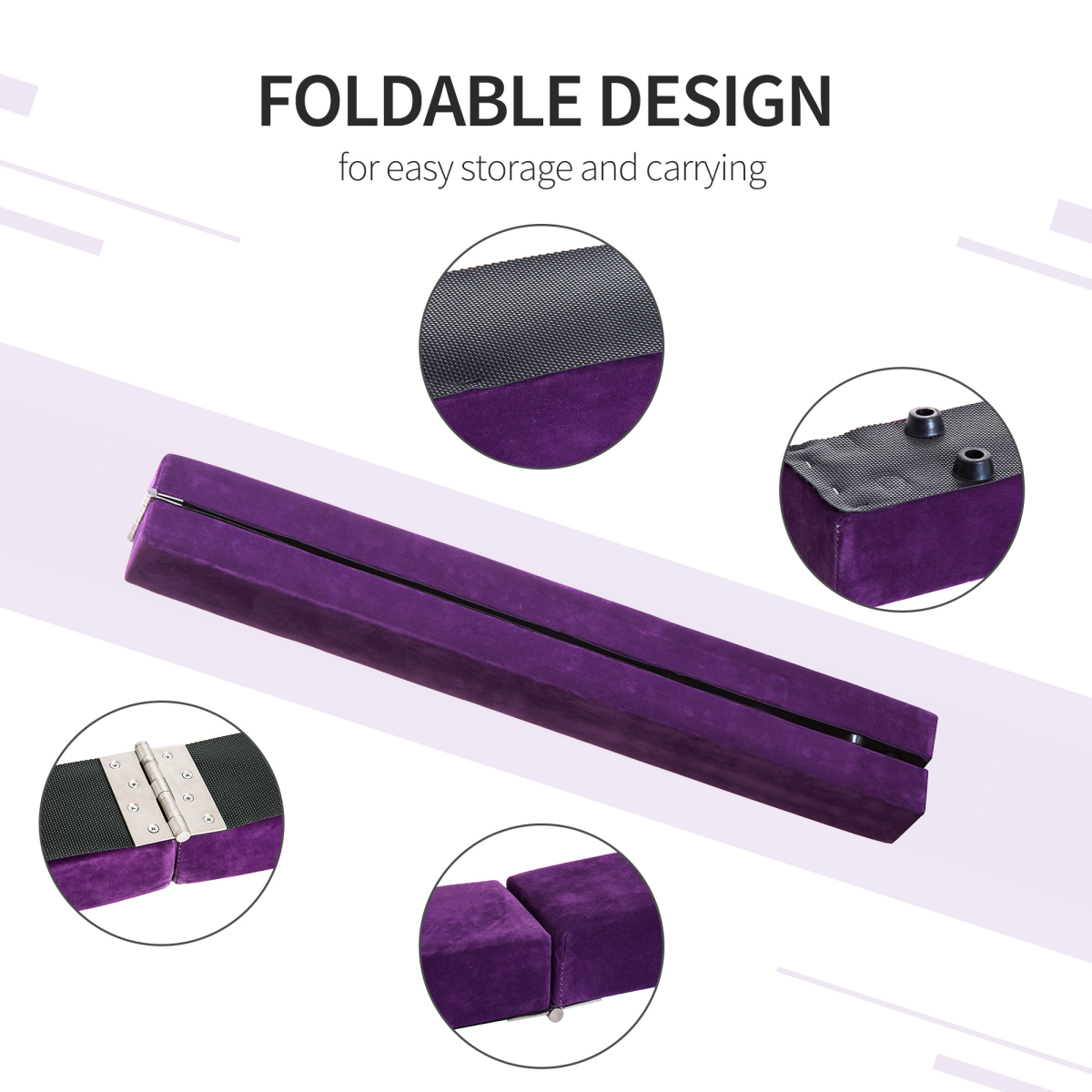 HOMCOM 2.1m Folding Balance Beam with Suede Cover – Gymnastics Skill Trainer for Kids & Teens, Purple