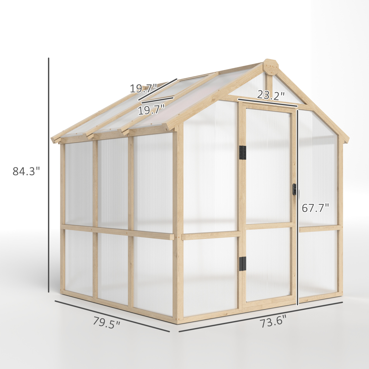 Outsunny 6.6x6ft Wooden Polycarbonate Greenhouse with Lockable Door & Top Vent, Fir Wood Frame – Brown