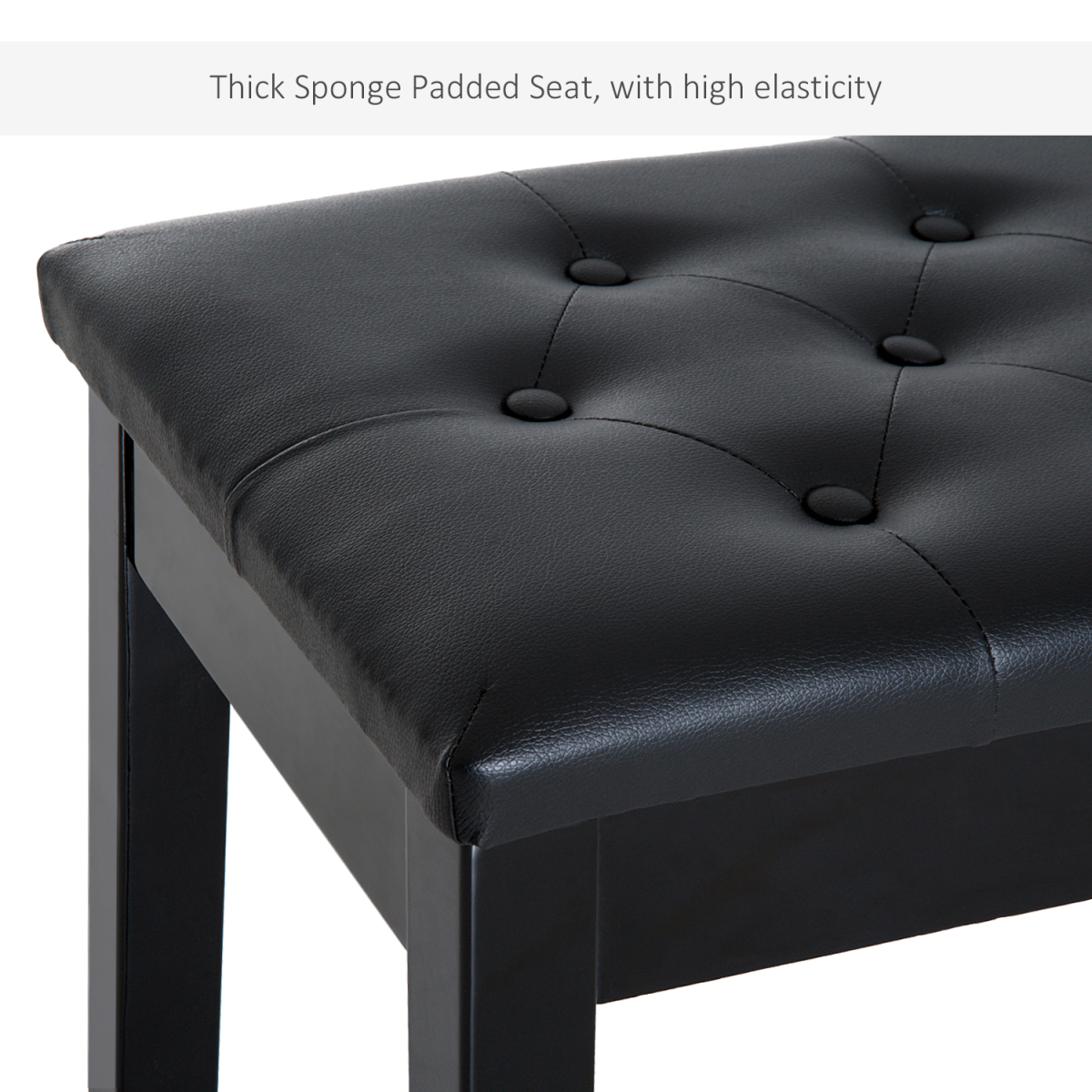 HOMCOM Duet Piano Stool with Storage & Tufted Faux Leather Seat – Solid Wood Keyboard Bench, Black