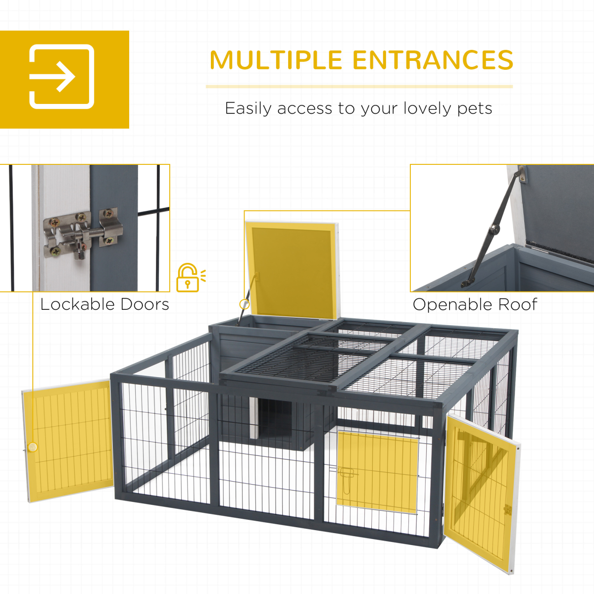 PawHut Rabbit Hutch and Run with Openable Main House and Roof – Small Animal Guinea Pig House