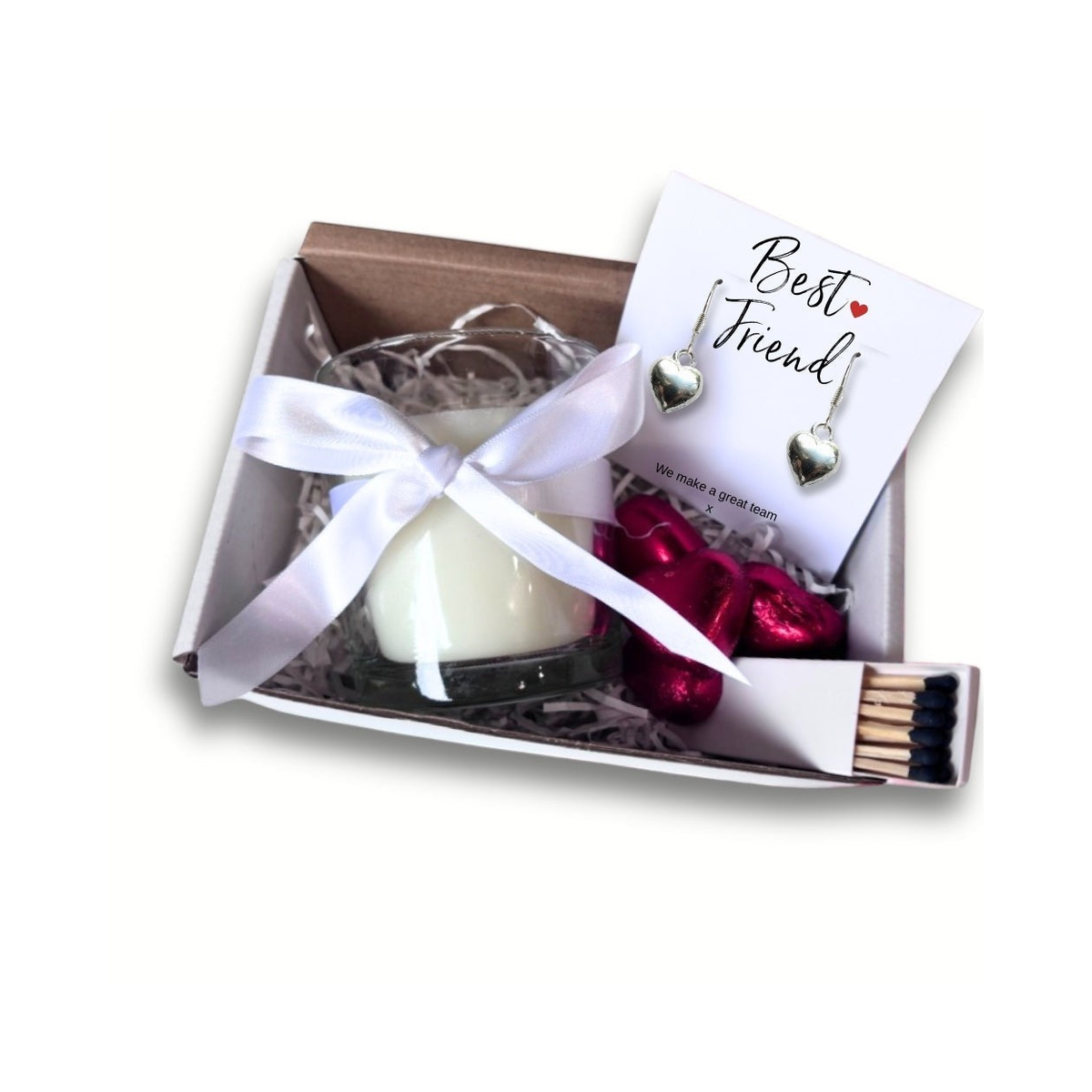 Aye Do Gifts Small Best Friend Gift Hamper with Heart Earrings, Vanilla Candle & Milk Chocolate Hearts