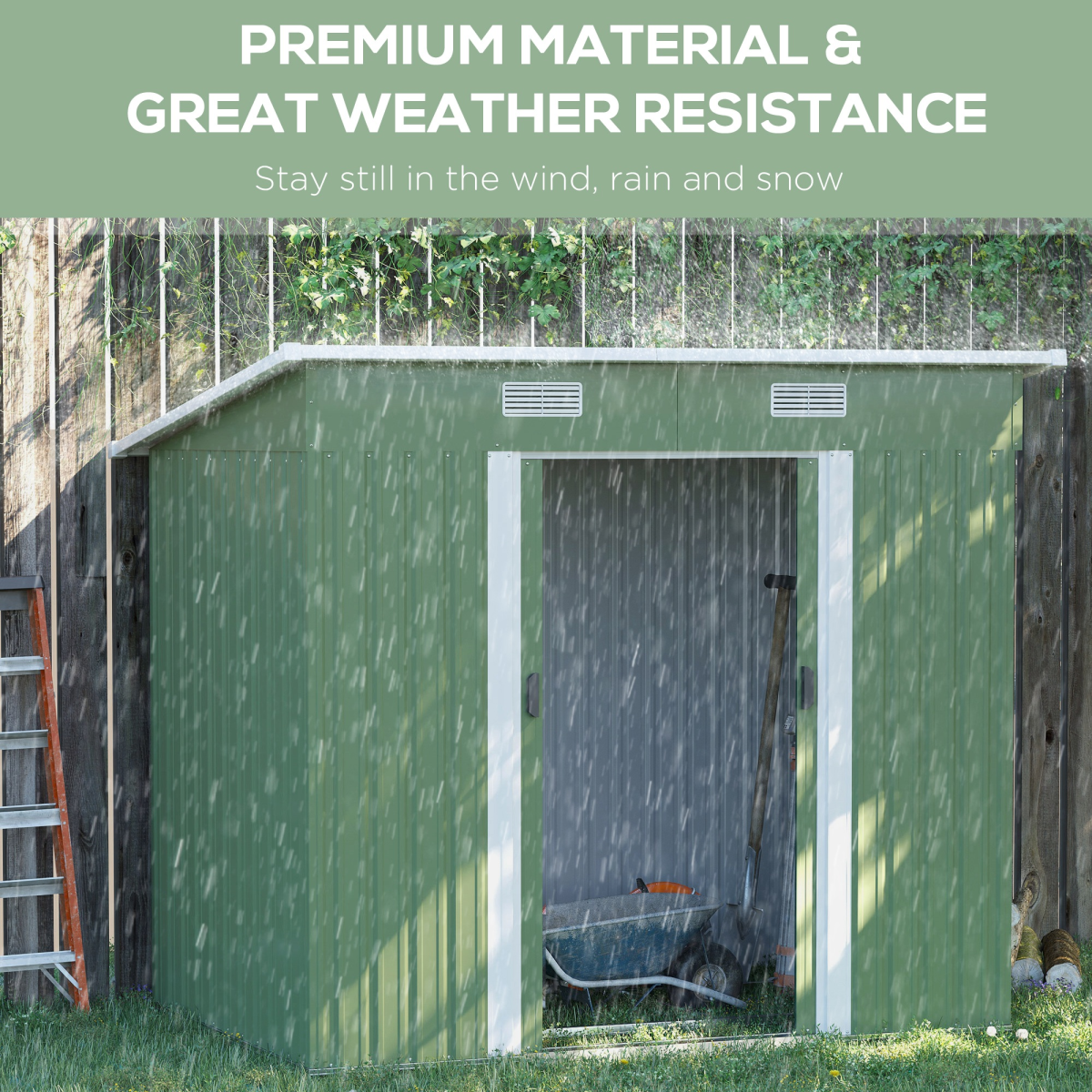 Outsunny 6.8 x 4.3ft Outdoor Garden Storage Shed with Ventilation & Sloped Roof – Tool Store, Green