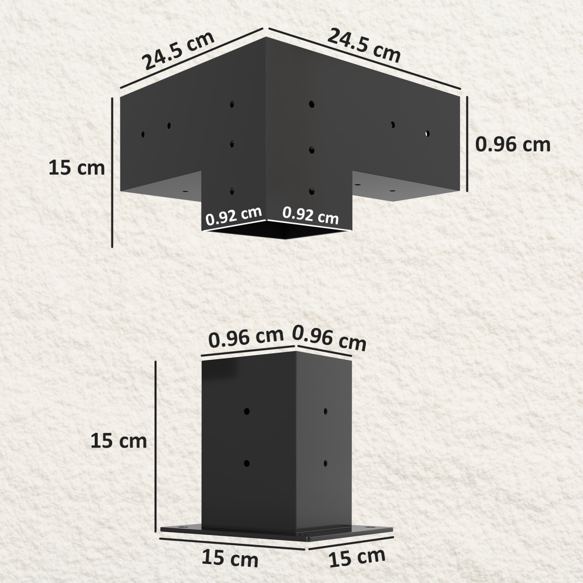 Outsunny Metal Pergola Kit with 3-Way Corner Brackets & Post Base for 92mm Lumber – Black