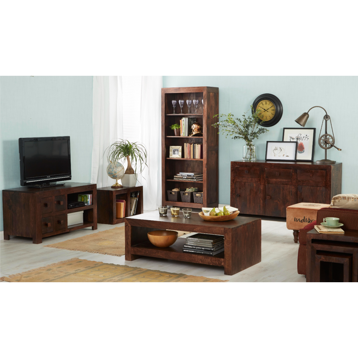 Toko Dark Mango Wood Large Sideboard with Cupboard & Drawer Storage – Contemporary Dining Room Furniture