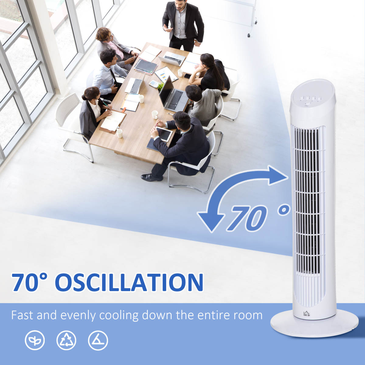 HOMCOM 30" Quiet Tower Fan with 3 Speeds & Noise-Reduction Design – Bedroom & Office Cooling, White