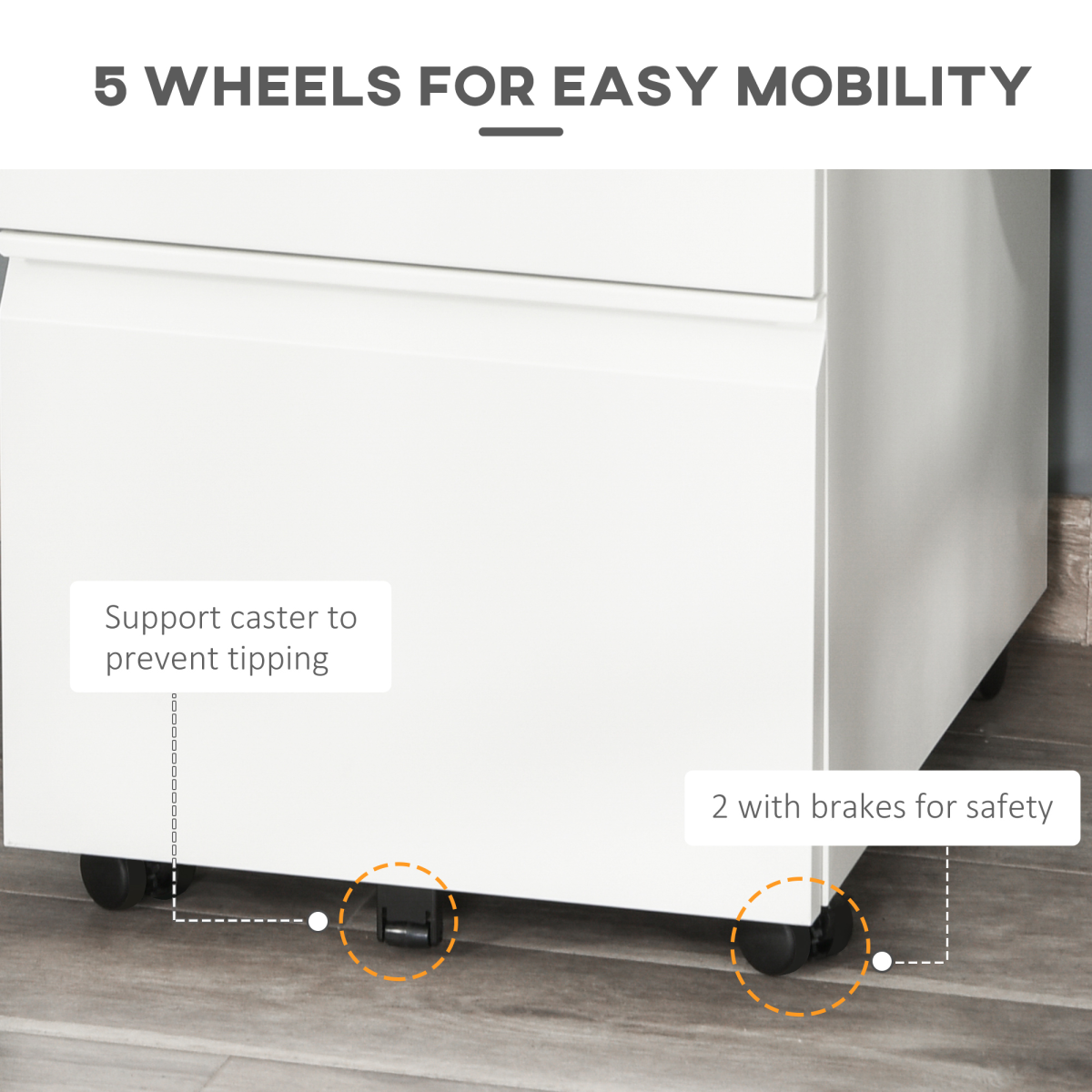 Vinsetto Mobile Vertical 3-Drawer Lockable Metal Filing Cabinet with Wheels – Under-Desk Office Storage