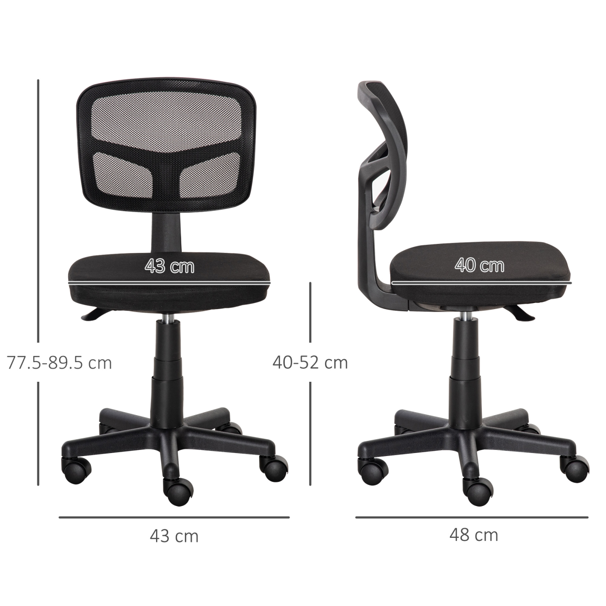 Vinsetto Small Armless Office Chair with Ergonomic Curved Backrest – Breathable Mesh Swivel Desk Chair, Black