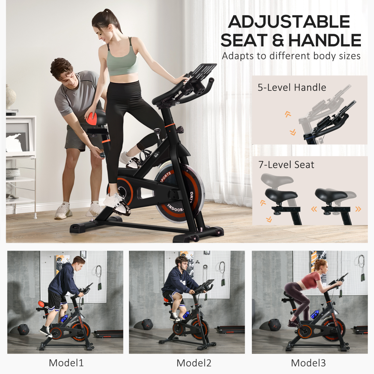 HOMCOM Exercise Bike with 8kg Flywheel, Adjustable Height & Resistance, Monitor – Home Cardio Cycle, Black