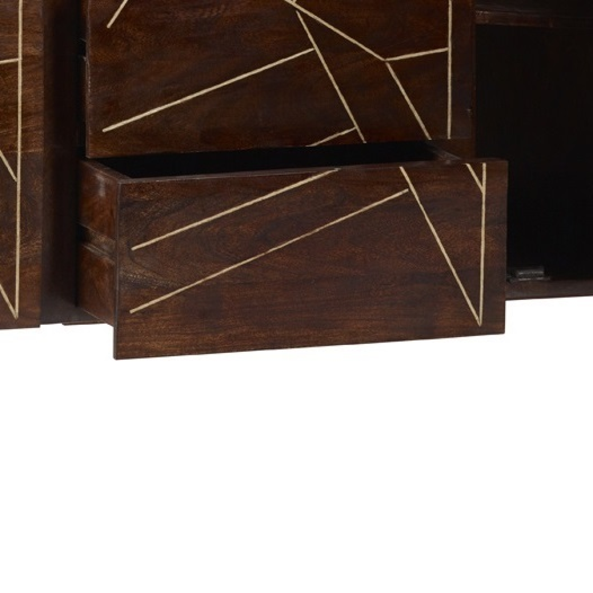 Extra Large Sideboard with Dark Gold Inlay, 3 Drawers & 2 Doors – Solid Wood Storage for Dining & Living Rooms