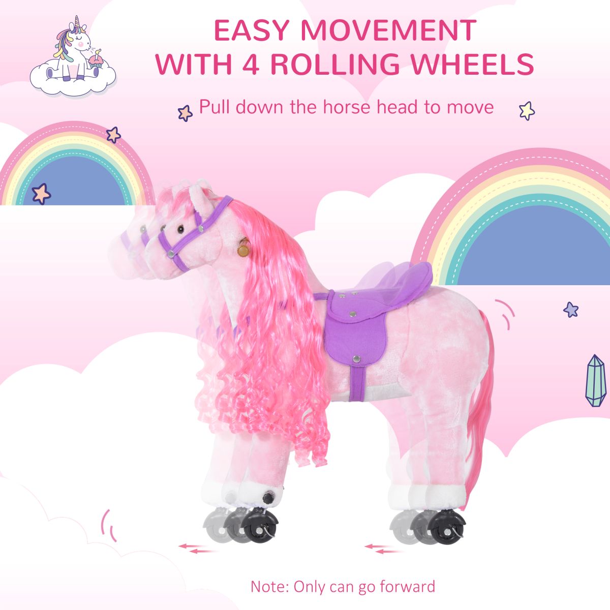 HOMCOM Mechanical Walking Horse Ride-On Toy with Plush Body & Horse Sounds – Kids Pony for Ages 3+