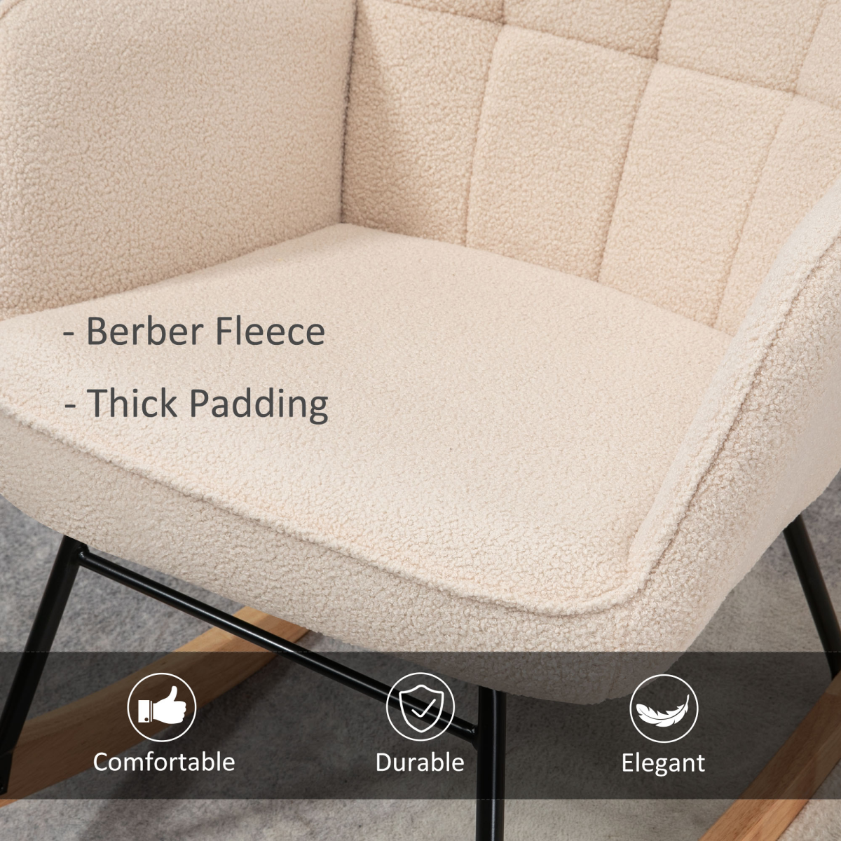 HOMCOM Wingback Nursing Rocking Chair with Curved Wooden Base & Fleece Upholstery – Nursery Armchair, Beige