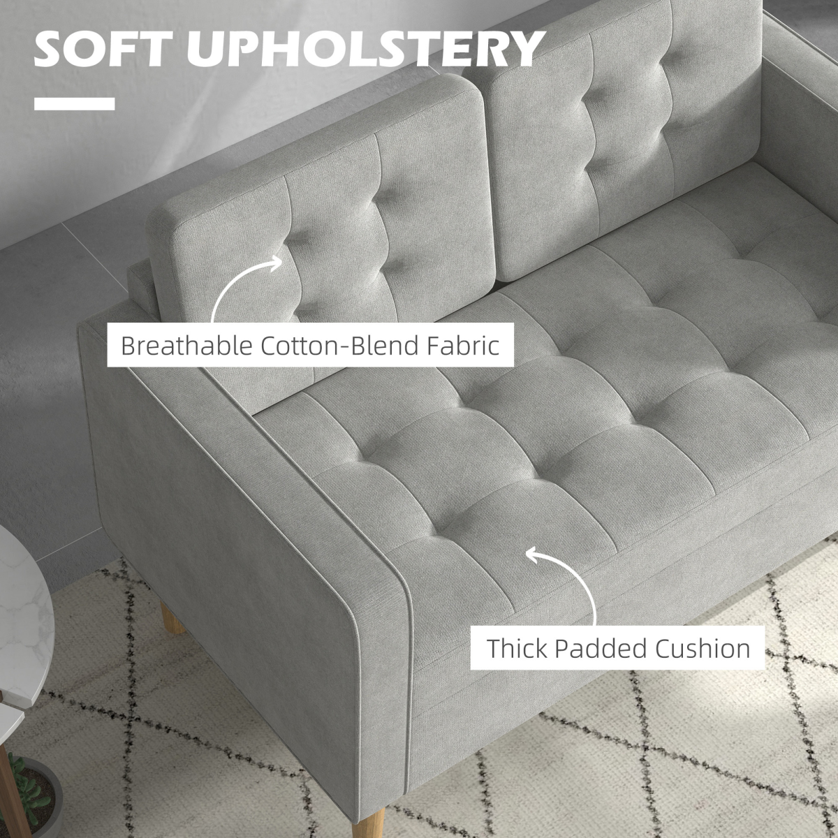 Modern Grey Loveseat Sofa in living room setting