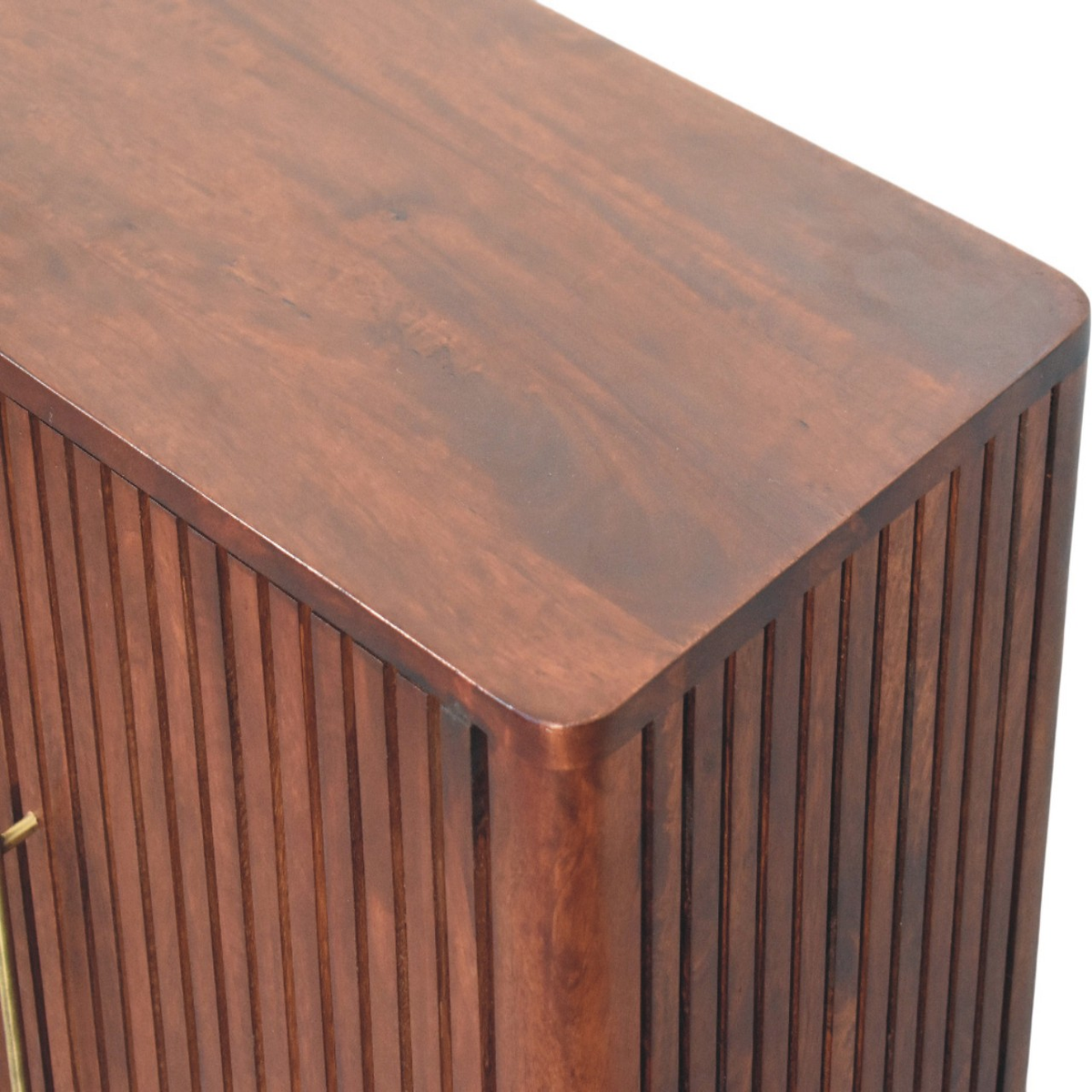 Artisan Furniture Cavallo Solid Mango Wood Cabinet with 2 Doors & Fluted Detailing – Brass Handles, Winewood Oak