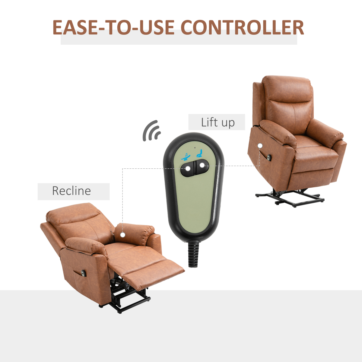 HOMCOM Power Lift Riser Recliner Chair with Remote Control and Padded Upholstery – Brown