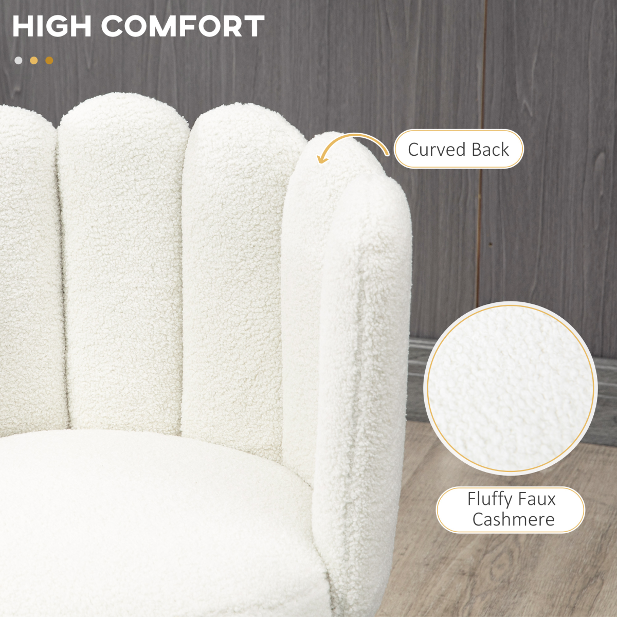 HOMCOM Faux Cashmere Breakfast Bar Stools with Backs & Footrests – Set of 2, Cream