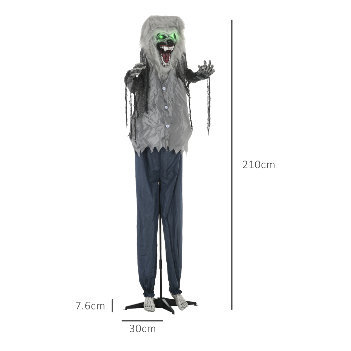 HOMCOM Halloween Animatronic Skeleton Werewolf Prop with Pop-Up Head & Light-Up Eyes – Indoor Outdoor Decor