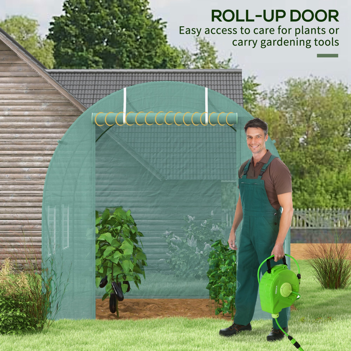 Outsunny Reinforced Walk-In Polytunnel Greenhouse with Steel Frame, PE Cover & Mesh Windows – 2.5 x 2m