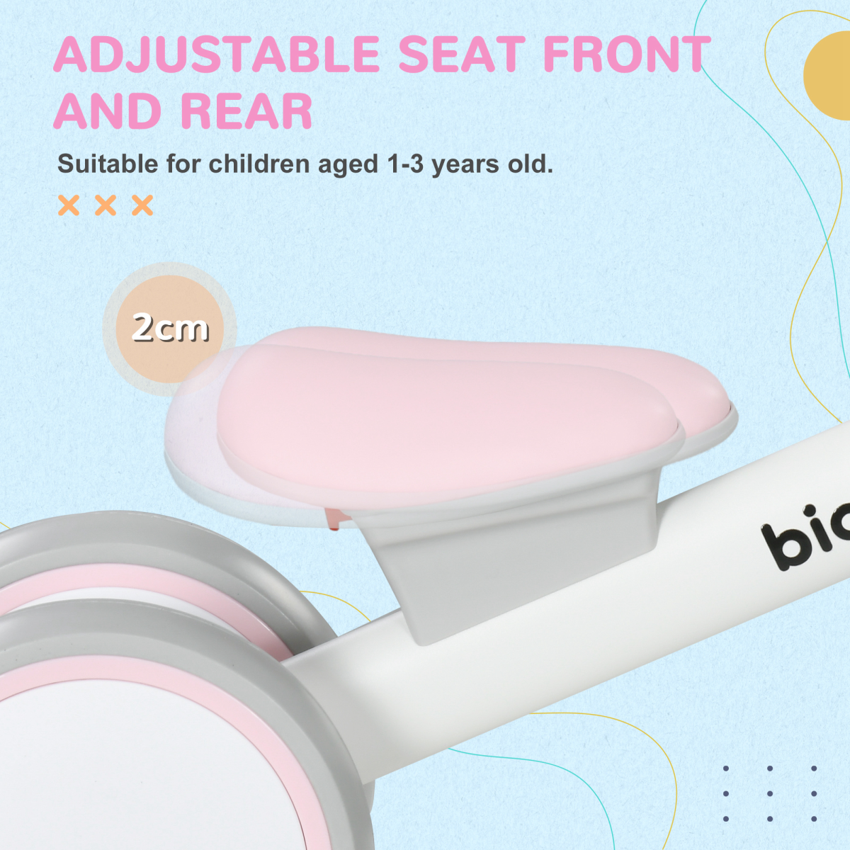 AIYAPLAY Kids Balance Bike with Adjustable Seat and Silent Tyres – Ages 1-3 Years, Pink