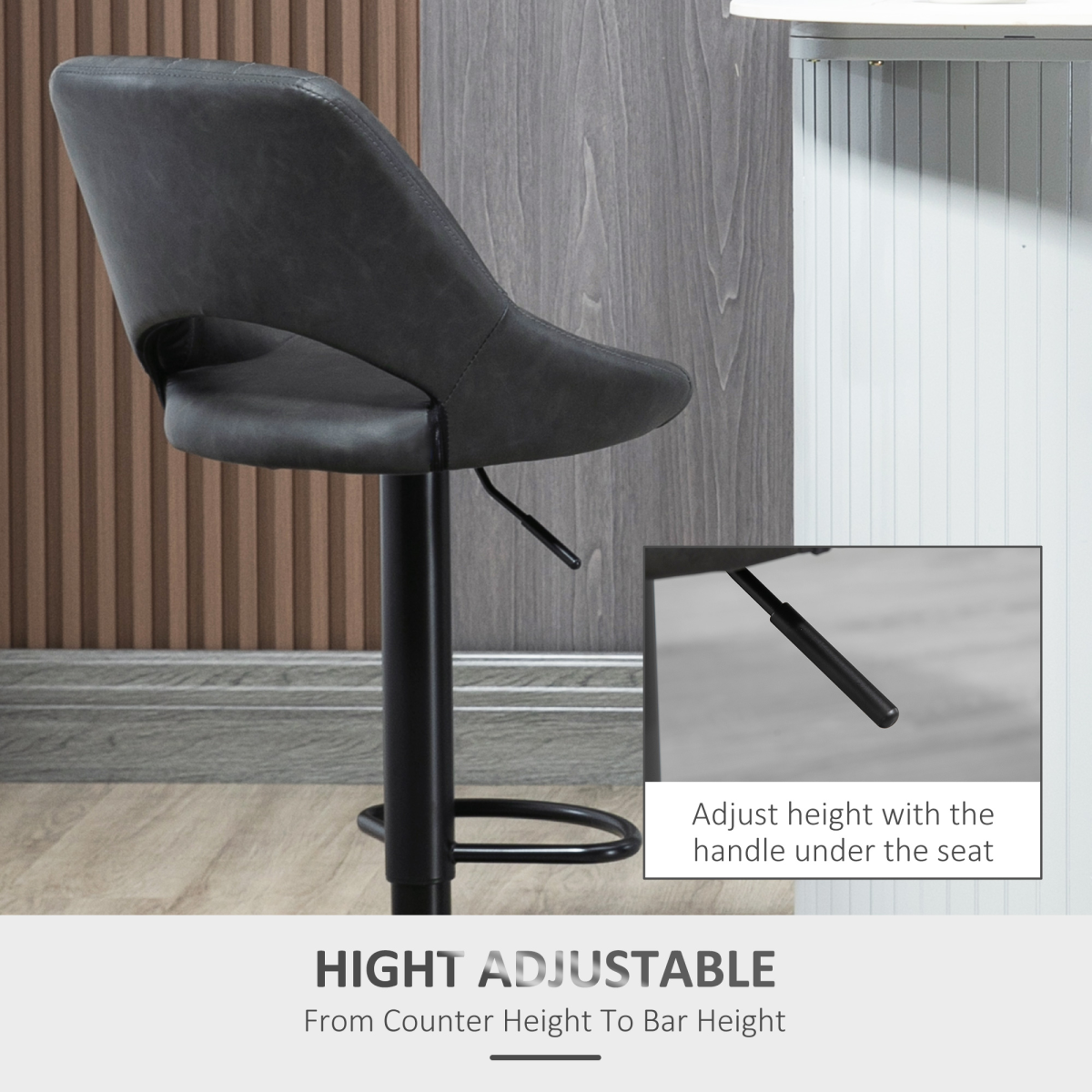 HOMCOM Adjustable Swivel PU Leather Bar Stools with Footrest – Kitchen Island Seating, Set of 2