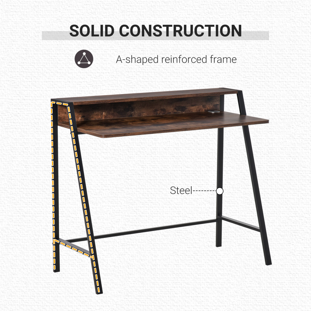 HOMCOM Writing Desk with Two-Tier Worktop and Storage Shelf – Home Office Computer Workstation, Rustic Brown