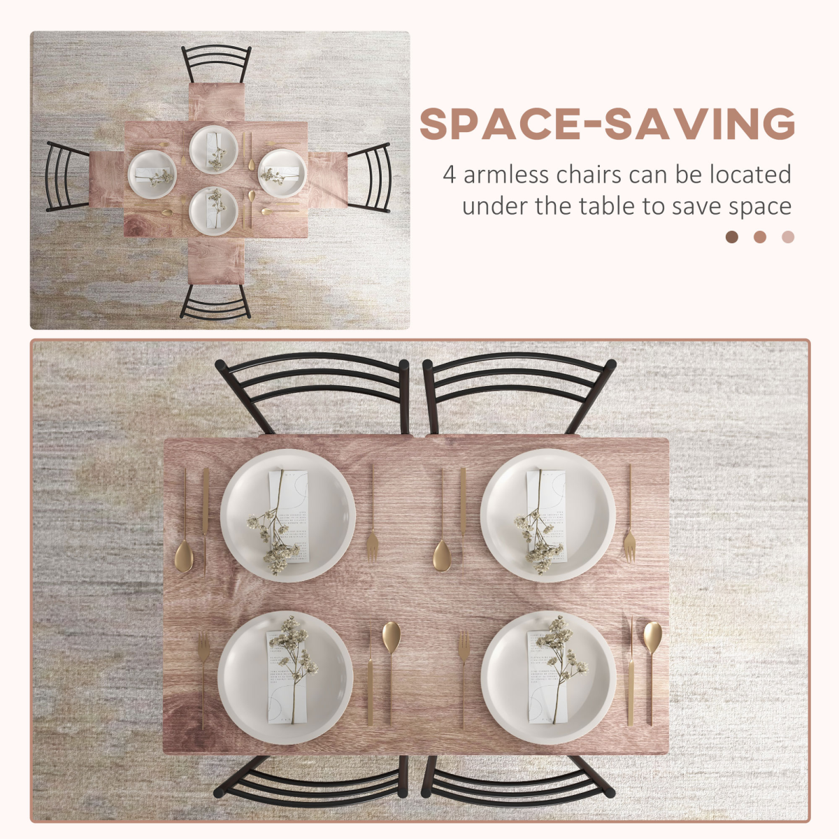 HOMCOM 5 Piece Space Saving Dining Table and 4 Chairs Set – Industrial Style Kitchen Dining Furniture