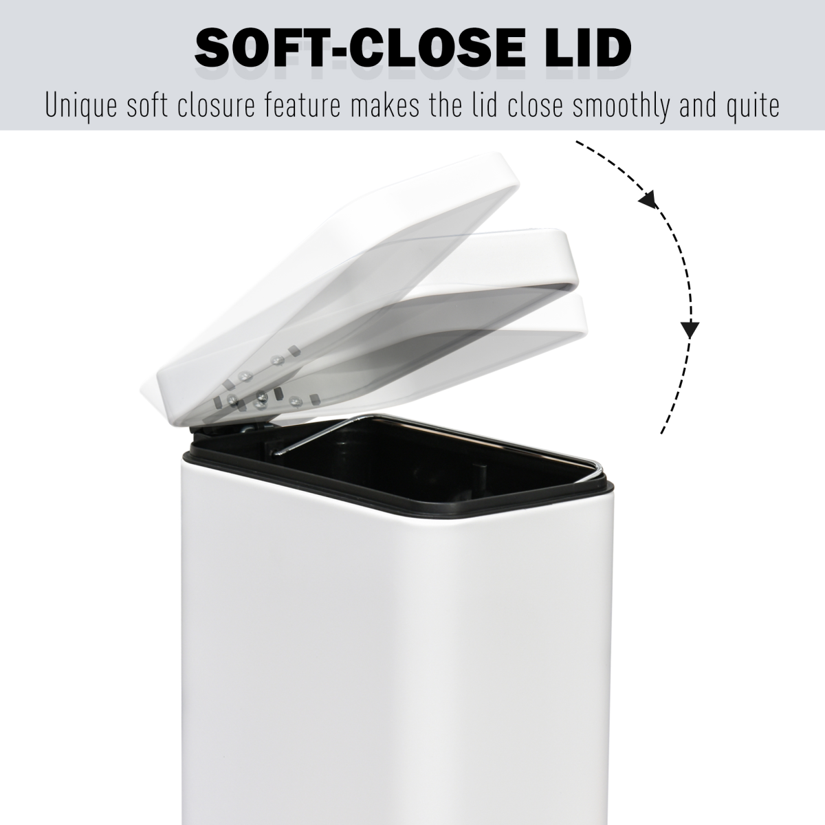 HOMCOM 5L Rectangular Steel Pedal Bin with Soft-Close Lid & Removable Inner Bucket – Compact White Kitchen Bin