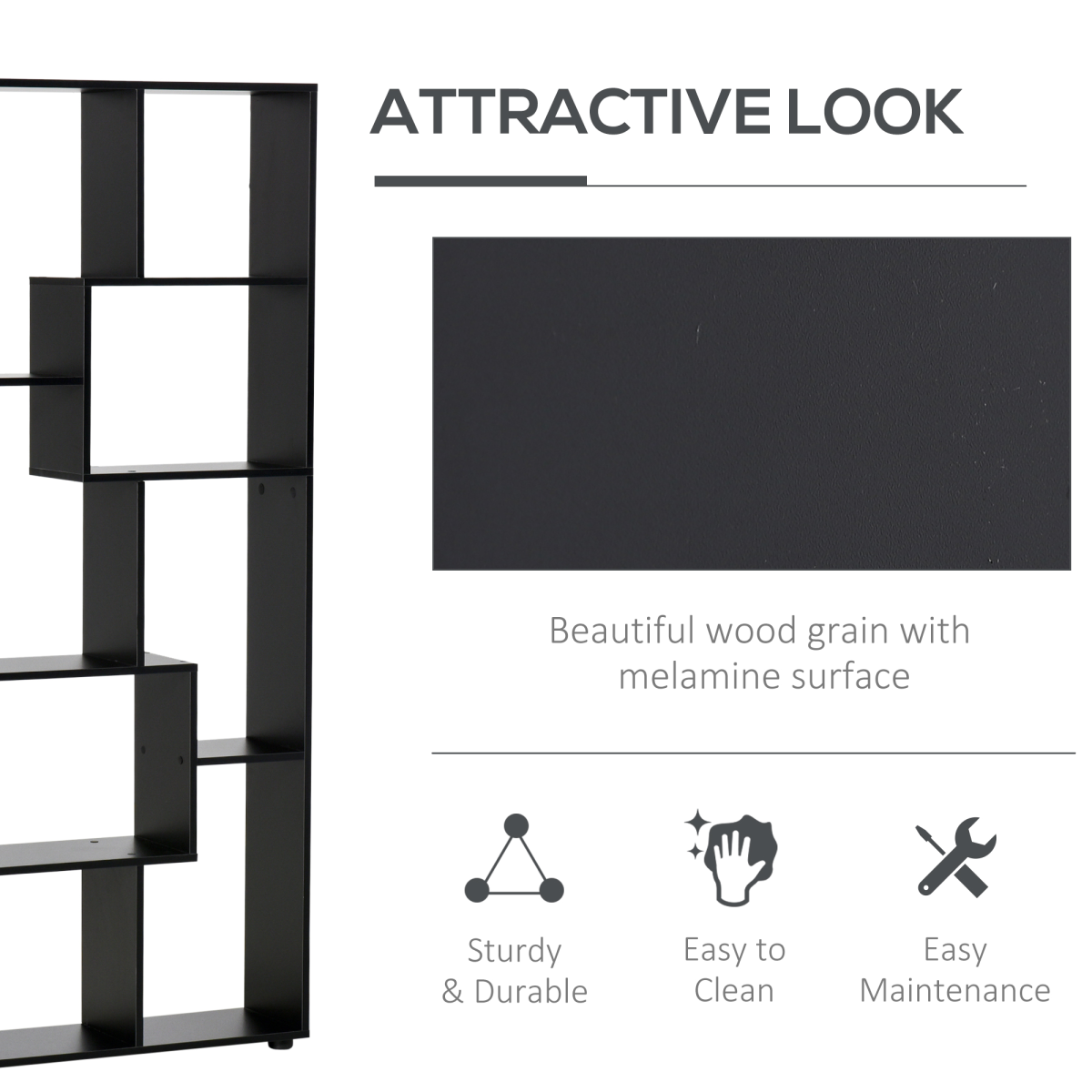 HOMCOM 178cm 8-Shelf Bookcase with Melamine Surface and Anti-Tipping Design – Multipurpose Storage, Black