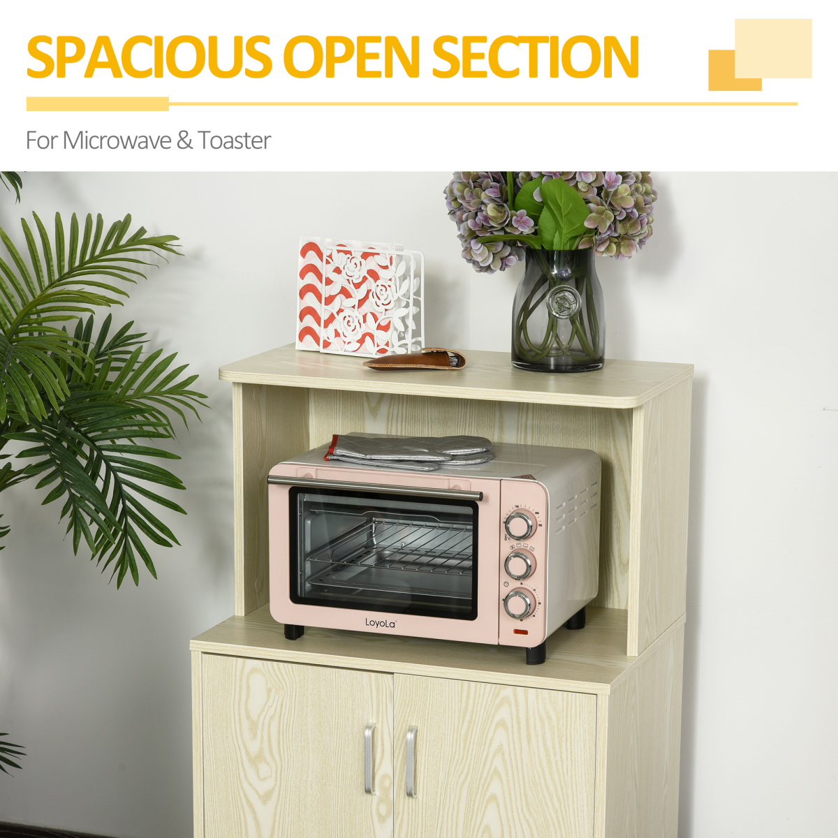 HOMCOM Kitchen Pantry Cupboard on Rolling Wheels, 97 x 60 x 40cm – Oak-Effect Storage