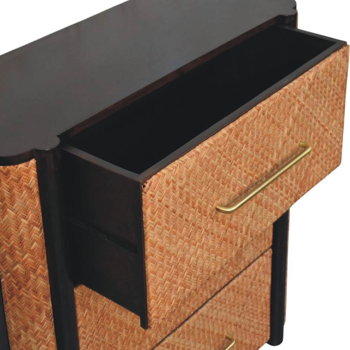 Artisan Furniture Havana Weave Solid Mango Wood 3 Drawer Chest with Rattan Fronts – Bedroom Storage, Brown