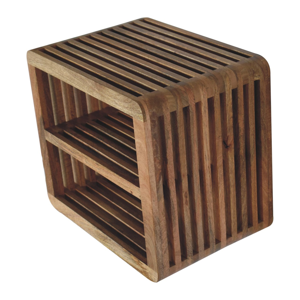 Artisan Furniture Soba Wall Mounted Bedside Table with 2 Open Shelves – Hand-Carved Solid Mango Wood, Brown