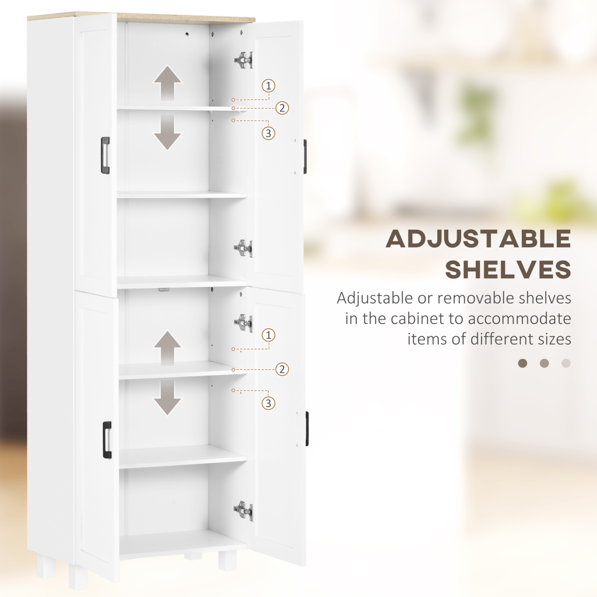 HOMCOM Modern Kitchen Cupboard Storage Cabinet with Adjustable Shelves – Pantry Storage, White