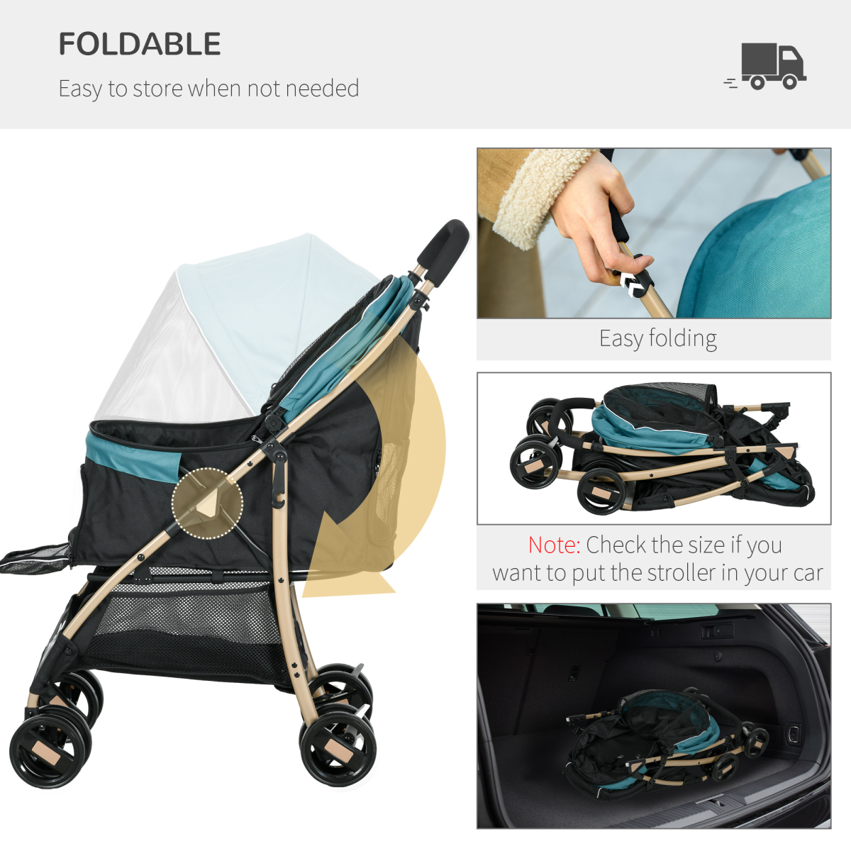 PawHut Foldable Pet Stroller for XS and S Dogs with Rain Cover, Mesh Windows & Storage Basket – Dark Green