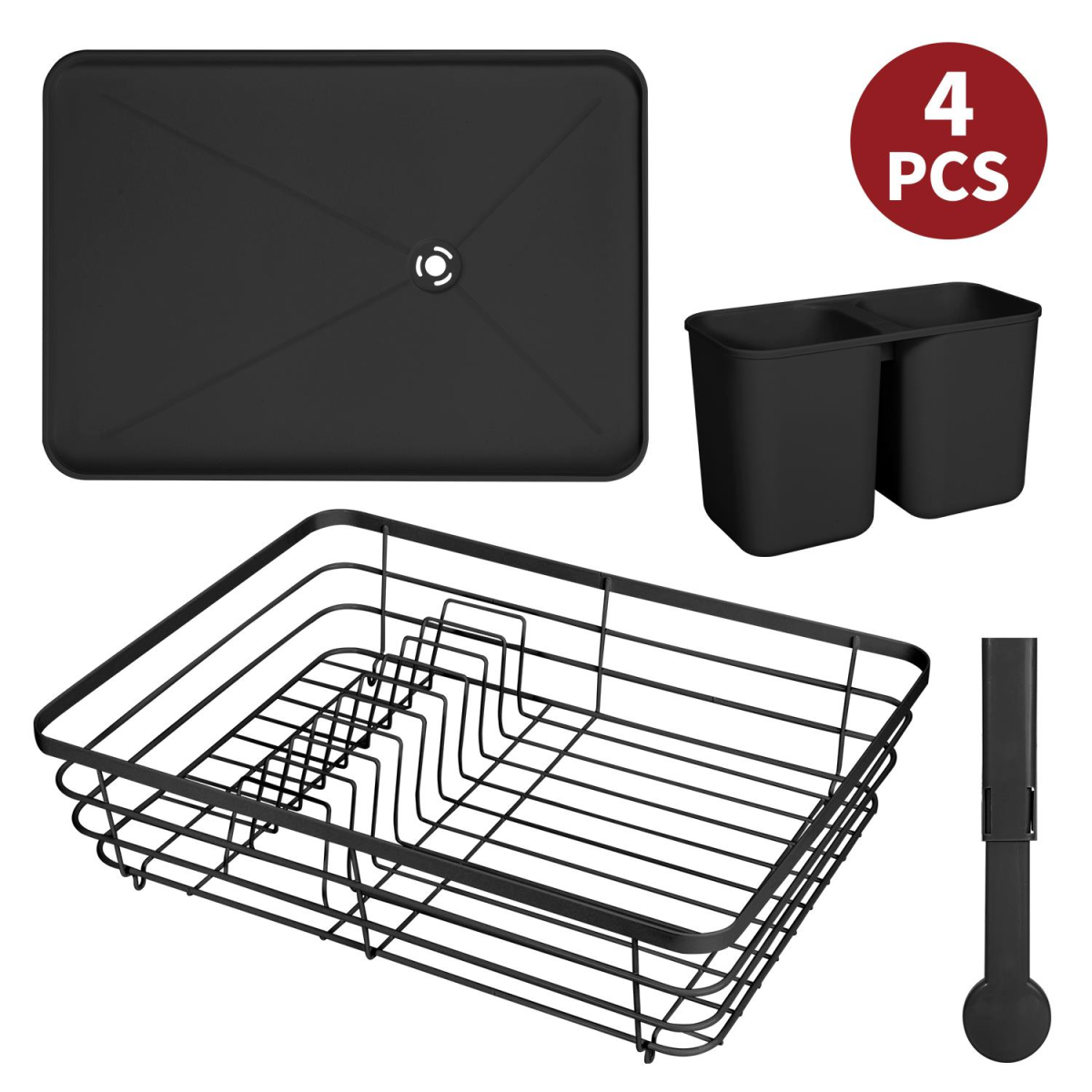 Vinsani Stainless Steel Dish Rack with Rotating Drainage Tube & Utensil Holder – Space-Saving Drainer