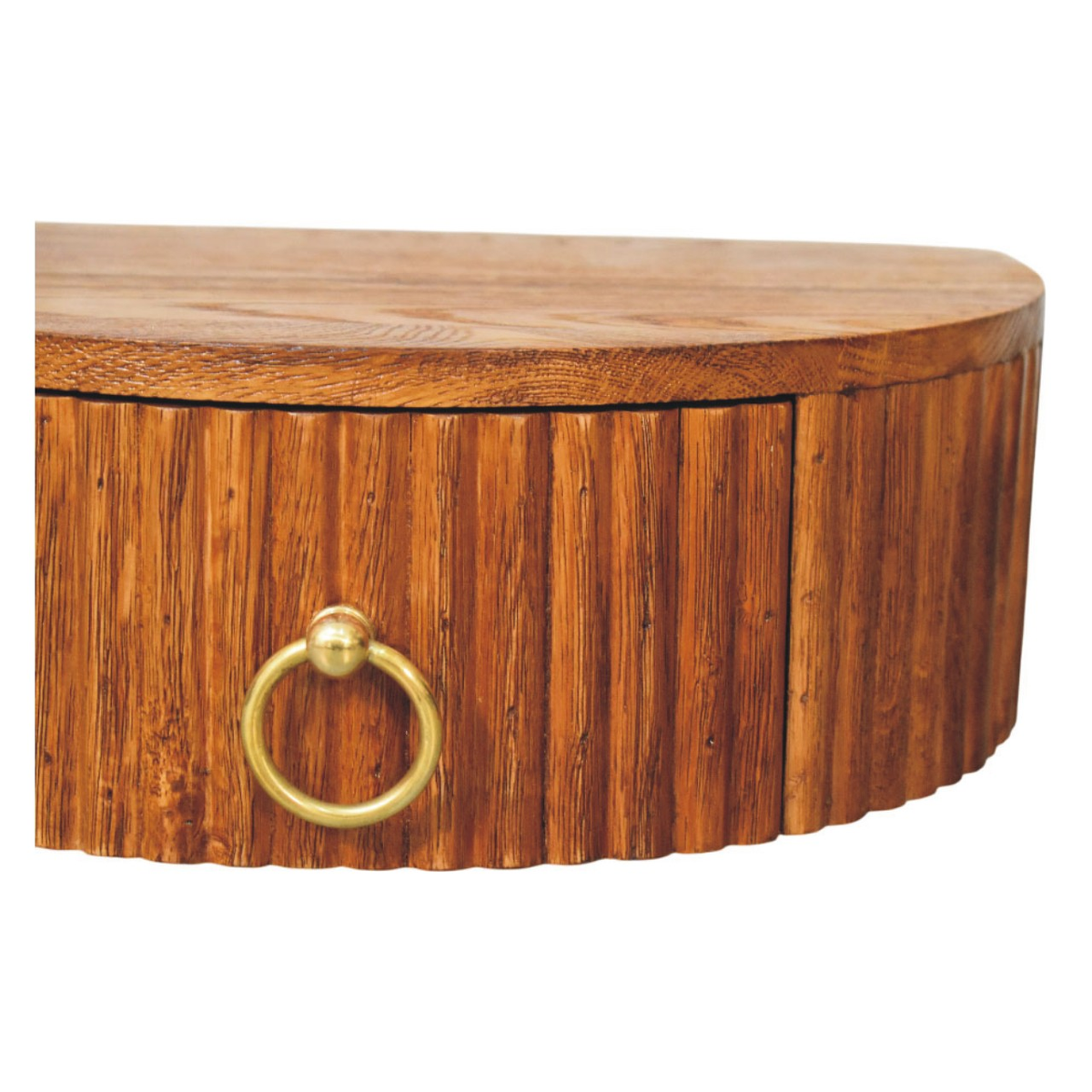 Artisan Furniture Ring Pull Wall Mounted Nightstand, 1 Drawer & Ribbed Half-Moon Form – Tiger Oak, Brown
