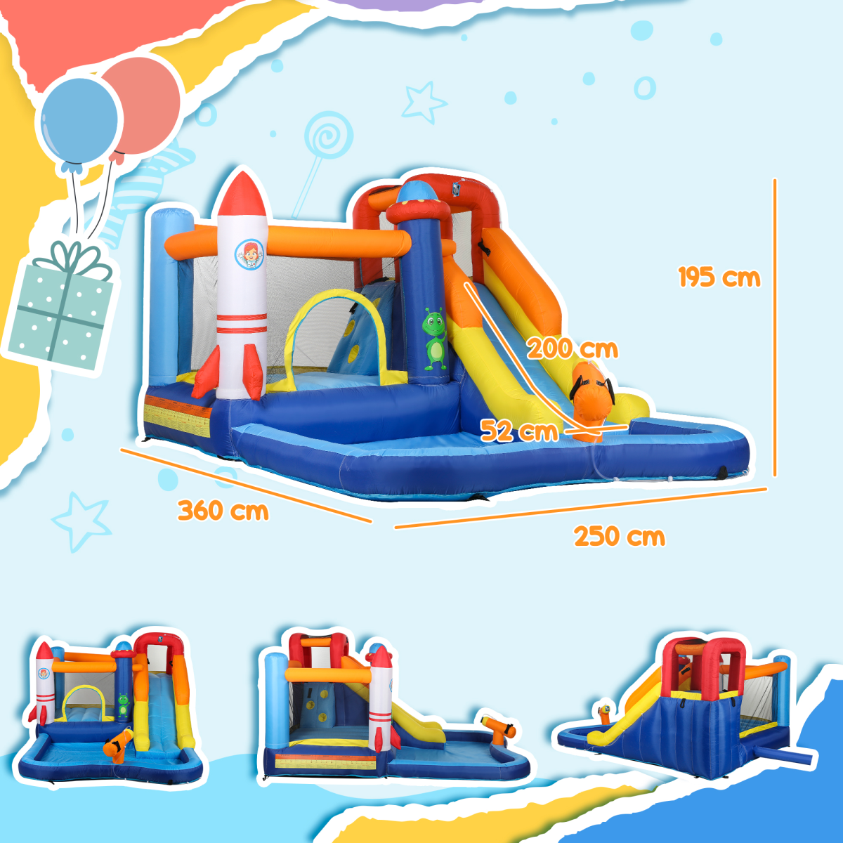 AIYAPLAY 5-in-1 Bouncy Castle with Splash Pool, Water Slide, Climbing Wall and 550W Blower – Kids Inflatable