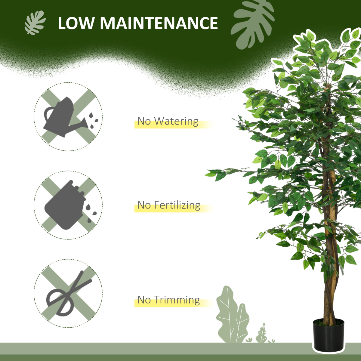 HOMCOM 150cm Artificial Ficus Tree with Nursery Pot – Low-Maintenance Indoor and Outdoor Home Decor